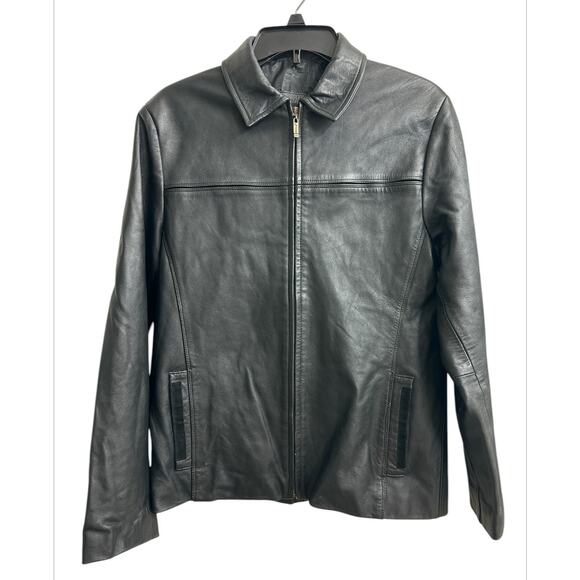 GERHEL Men's Black Genuine Sheepskin Leather Jacket Stitching Zipper Size Small - Picture 10 of 11